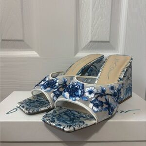 Betsey Johnson Blue and White Floral Heels
